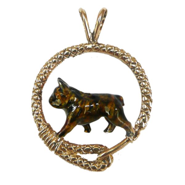 French Bulldog in 14K Gold Leash Pendant Custom Enamel Supply