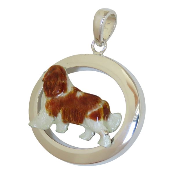 Cavalier King Charles Spaniel in Sterling Silver Medium Oval Pendant Custom Enamel For Sale - Image 3