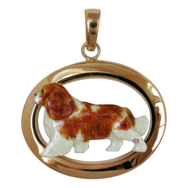 Cavalier King Charles Spaniel in 14K Gold Medium Oval Pendant Custom Enamel Online