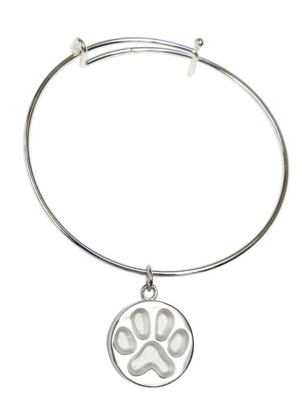 Sterling Silver Paw Impression Charm with Stainless Bangle Online now