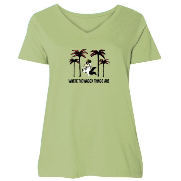 Where The Waggy Things Are - Ladies Plus V-Neck Tee Sale