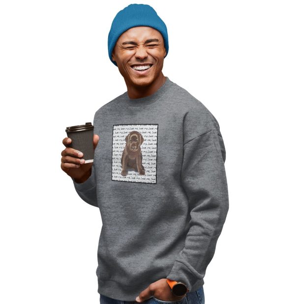 Chocolate Labrador Retrieve Puppy Love Text - Adult Unisex Crewneck Sweatshirt Online now
