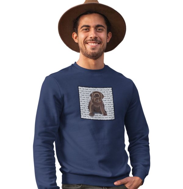 Chocolate Labrador Retrieve Puppy Love Text - Adult Unisex Crewneck Sweatshirt Online now - Image 3
