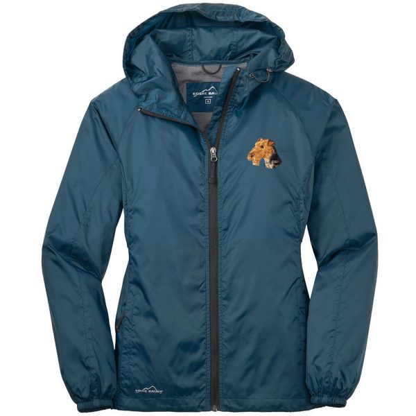 Airedale Terrier Embroidered Ladies Eddie Bauer Packable Wind Jacket on Sale