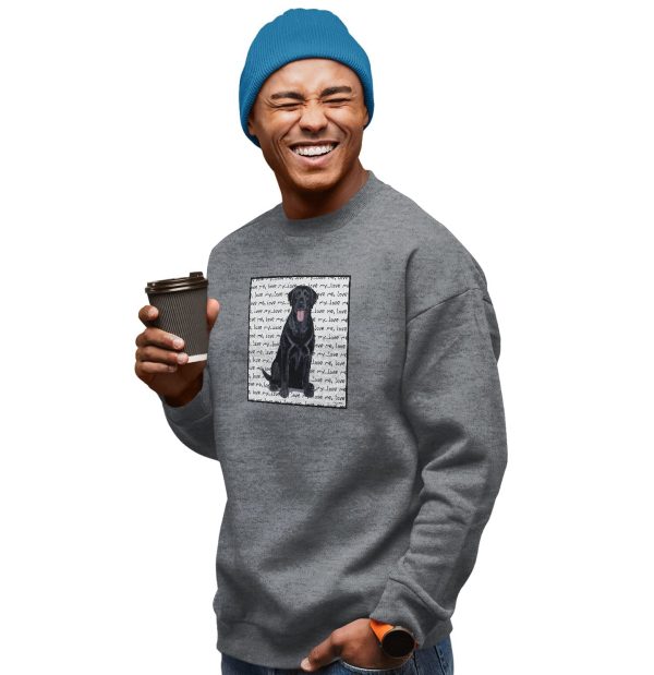 Black Labrador Retriever Love Text - Adult Unisex Crewneck Sweatshirt For Sale - Image 3