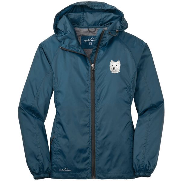 West Highland White Terrier Embroidered Ladies Eddie Bauer Packable Wind Jacket on Sale