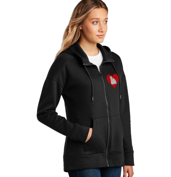 White Puli on Heart Left Chest - Full-Zip Hoodie Sweatshirt Supply