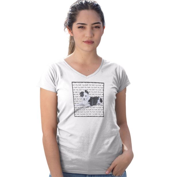 Border Collie Puppy Love Text - Women s V-Neck T-Shirt Online Hot Sale